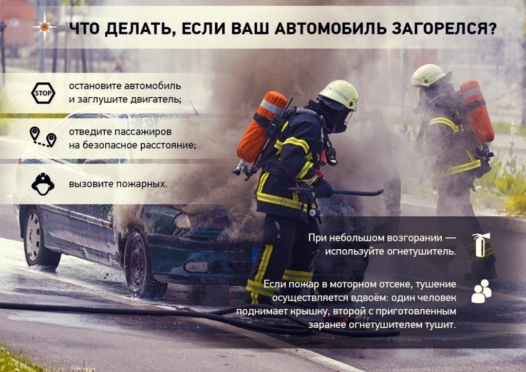 Что делать, если ваш автомобиль загорелся? Ответ - в памятке!